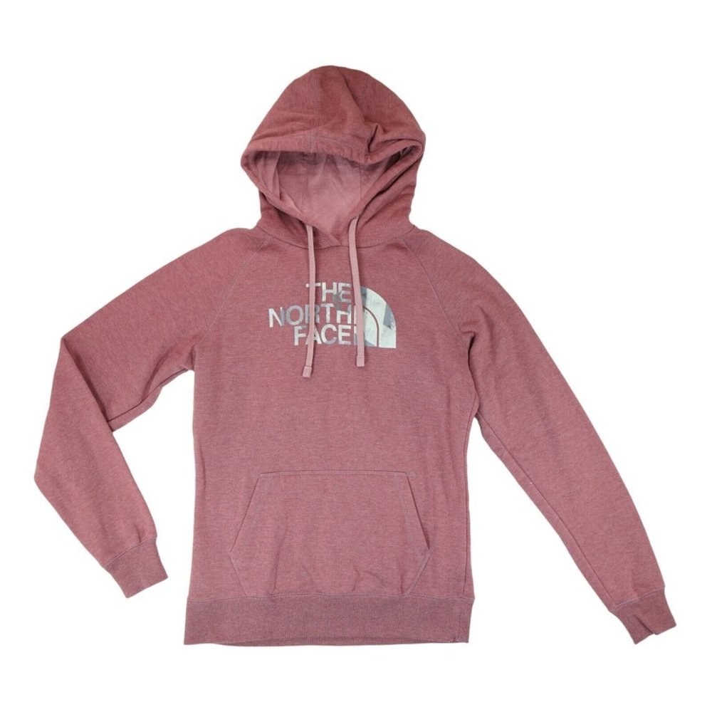 The North Face Hoodie Pullover Womens Size M Burgundy Big Spellout Logo On Front
